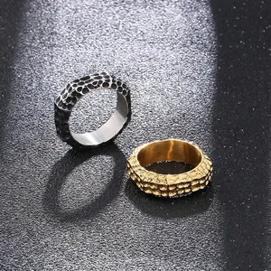 Hammered Texture Octagon Ring Stainless Steel Retro Punk Geometric Band Jewelry For Men Vintage Industrial Style