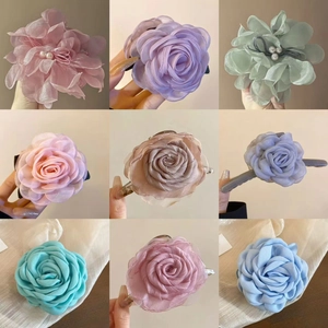 Elegante Organza-Blumen-Haarspangen mit Perlen in verschiedenen Farben für Damen