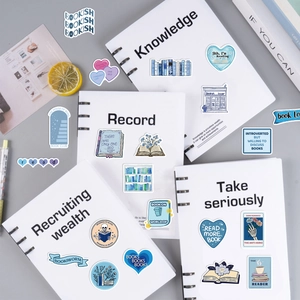 50 pieces blue cartoon bookish vinyl stickers for guitar notebook and luggage decoration