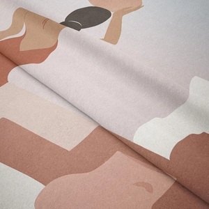 Detail of bohemian abstract female art print on soft microfiber tapestry fabric