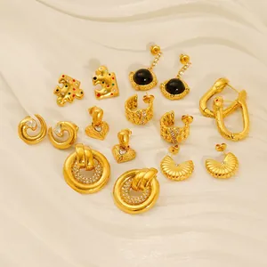 Stainless Steel Stud Earrings 18K Gold Plated Geometric Snake Heart Shell Rhinestone Zircon Fashion Jewelry For Women