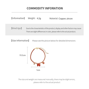 Detailed view of 18k gold plated bracelet with zircon charms and technical dimensions