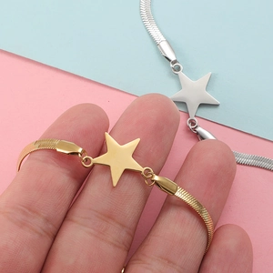 Minimalist gold and silver stainless steel star pendant snake chain bracelets set