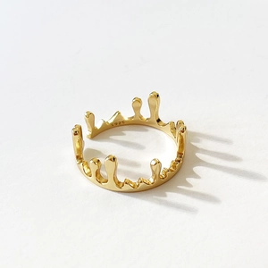 Elegant 925 sterling silver gold plated teardrop crown open ring for women jewelry