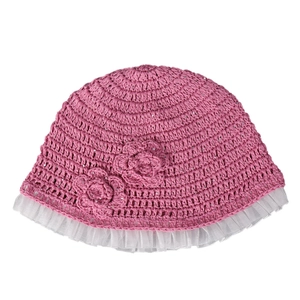 Handmade crochet mesh sun hat with floral accents and double-layer lace brim