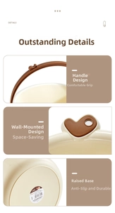 Detailed view of plastic washbasin with handle, heart-shaped hanging hole and non-slip base
