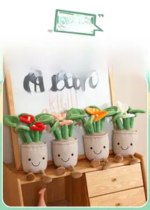 Close-up of plush anthurium flower pot toys with cute expressions and dangling legs