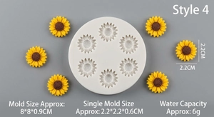 Detail of sunflower silicone mold with 7 cavities for fondant, wax, and resin crafts