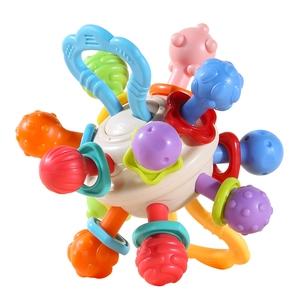 Multi-textured colorful Manhattan teething ball toy for baby tactile sensory development