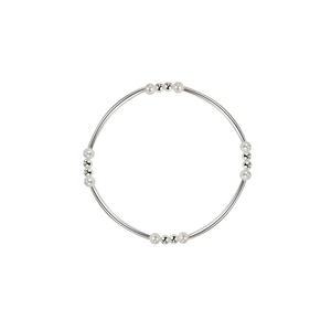 Minimalist 925 sterling silver bracelet featuring baroque pearls and metallic beads