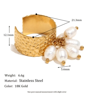 18K gold plated stainless steel multi-layer snake ring with white pearl charms