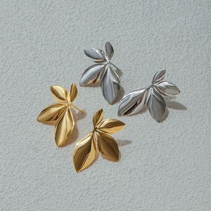 18k gold plated stainless steel triple leaf earrings in gold and silver finishes