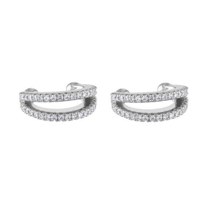 Detail of silver double-layered U-shaped ear cuffs with micro-paved white cubic zirconia