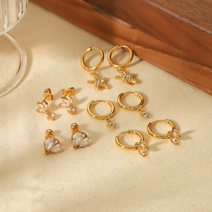 Stainless Steel Earrings For Women Zircon Gold Plated Small Delicate Clover Starfish Heart Shape Fashion Jewelry