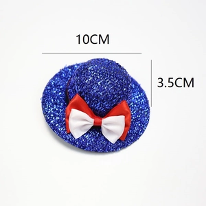 Blue glitter top hat for 4th of July with red white bow, 10cm diameter festive headpiece