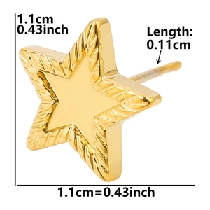 Detailed view of a gold star stud earring with 1.1cm measurements and polished finish