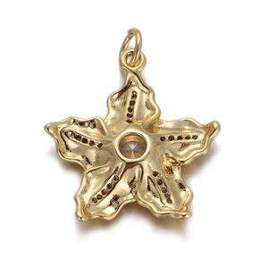 Detailed view of a gold starfish pendant with a central clear gemstone for DIY jewelry
