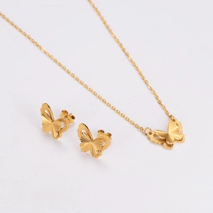 Butterfly Necklace And Earrings Stainless Steel 3D Double Wing Clavicle Chain Minimalist Fashion Jewelry For Women