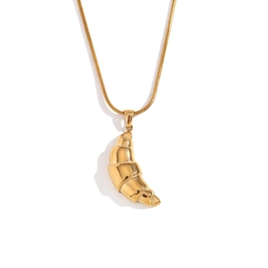 18K gold plated stainless steel croissant pendant on a fine snake chain necklace for women