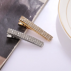 Sparkling Rhinestone Hair Clip Alloy Rectangle Duckbill Barrette Elegant Side Fringe Hairpin For Women Girls