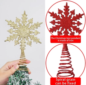Dettaglio stella di Natale glitterata in ferro con base a spirale per decoro albero