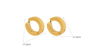 Detailed size chart showing 1.8cm diameter of these gold-plated clip-on hoop earrings