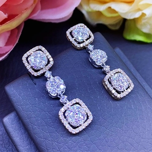 Dangle Earrings Copper Zircon Geometric Square Long Luxury Bridal Wedding Engagement Party Elegant Jewelry For Women