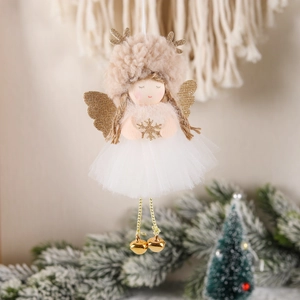 Creative Christmas tree angel ornament with golden wings, white gauze skirt and small bell