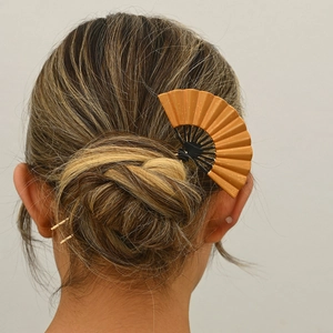 Elegant gold fan hairpin with orange tassels for Chinese style hair styling accessories