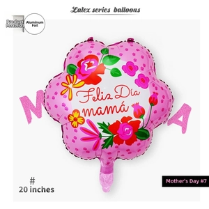 Close-up of heart-shaped Spanish Mother's Day balloon with Feliz Día mamá and floral motifs