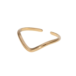 Minimalist golden V-shaped wave open ring in stainless steel with adjustable design