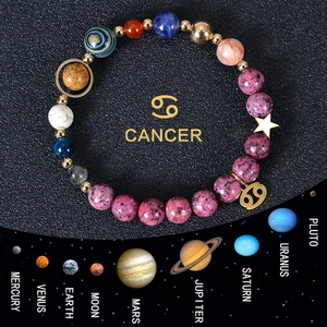 Bracciale Di Perline In Pietra Naturale Tema Otto Pianeti Sistema Solare Segno Zodiacale Ciondoli In Lega Coppia Unisex