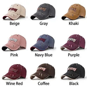 Distressed cotton baseball caps with New York embroidery in nine various colors