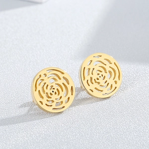 Elegant gold stainless steel hollow rose petal geometric stud earrings for women