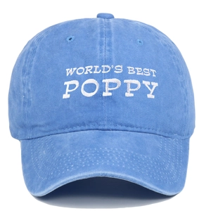 Vintage gewaschene blaue Baseballkappe mit weißem World's Best Poppy Stickerei aus Baumwolle