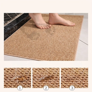 Absorbent non-slip bathroom mat with beige woven texture and quick-dry technology