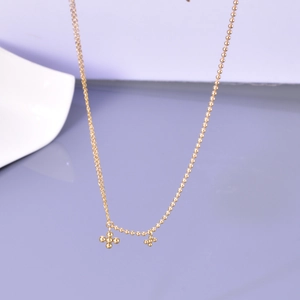 Minimalist 18K gold plated stainless steel necklace with double cross bead pendants