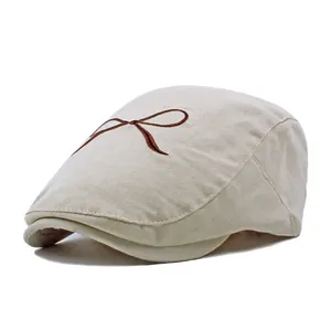 Bérets En Coton Pour Femmes Avec Nœud Brodé Ajustable Respirant Protection Solaire Mode