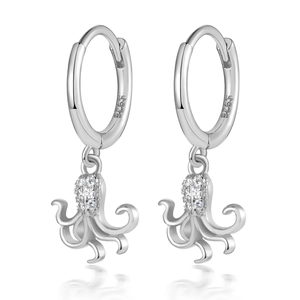 925 Sterling Silver Octopus Drop Earrings Sparkling Zirconia Inlaid Marine Animal Ear Buckle Fashion Personality Women Jewelry