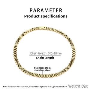 Detail of 10mm golden stainless steel watch band chain necklace with 550mm length spec