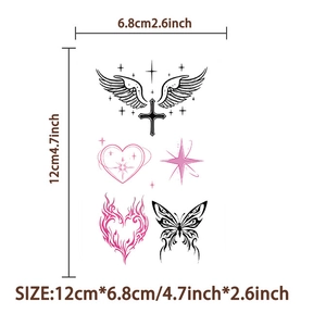 Y2K cartoon heart and butterfly temporary tattoo stickers with 12x6.8cm size labels