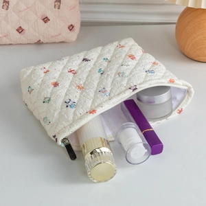 Trousse de maquillage matelassée avec motif ours et grande capacité pour le voyage