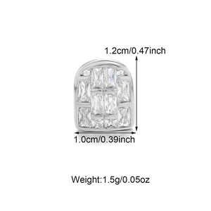 Detailed size chart of single hip-hop grillz with silver plating and cubic zirconia stones