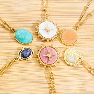 Colliers en acier plaqué or 14K avec pierres naturelles et pendentifs étoiles