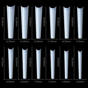 Size chart for extra long flat head French false nail tips in 12 different dimensions