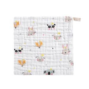 Pure cotton 6-layer gauze baby face towel with cute cartoon animal prints and A-class quality
