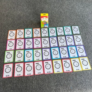 Macro view of Telling Time educational flashcards set with colorful sorting edges