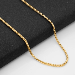 Minimalist 18K gold-plated stainless steel box chain necklace with polished metal finish