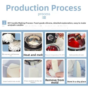 Process steps showing DIY large horn candle silicone mold with wax melting details
