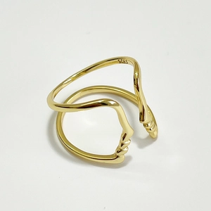 925 Sterling Silver Ring Abstract Human Face Profile Outline Gold Plated Open Adjustable Artistic Minimalist Jewelry Women